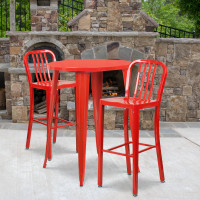Flash Furniture CH-51090BH-2-30VRT-RED-GG 30" Round Metal Bar Table Set in Red